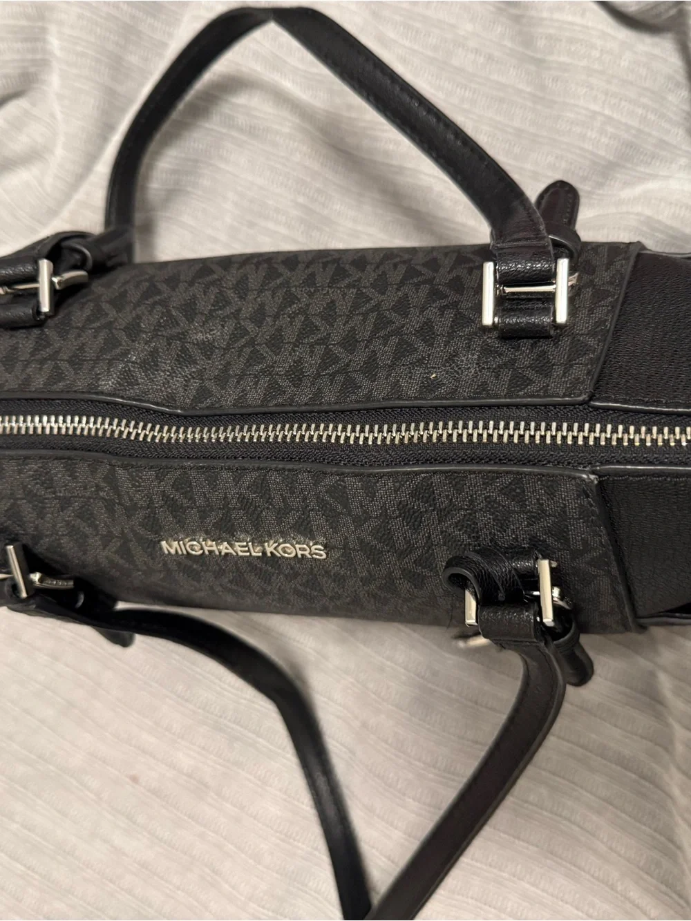 Michael Kors Black MK Signature Tote with Gold-Tone Charm